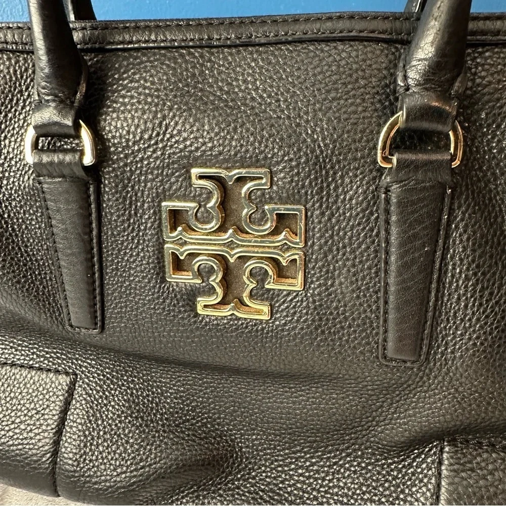 Tory Burch Britten Satchel Black Pebbled Leather Handbag Bag
